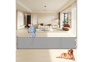 Rengue 140 Inch Retractable Baby Gates, Extra Wide Baby Gates for Large Openings, Mesh Dog Gate Retractable, Safety Gates for Kids or Pets, Extra Long Baby Gates for Stairs Doorway (Gray, 140 ")