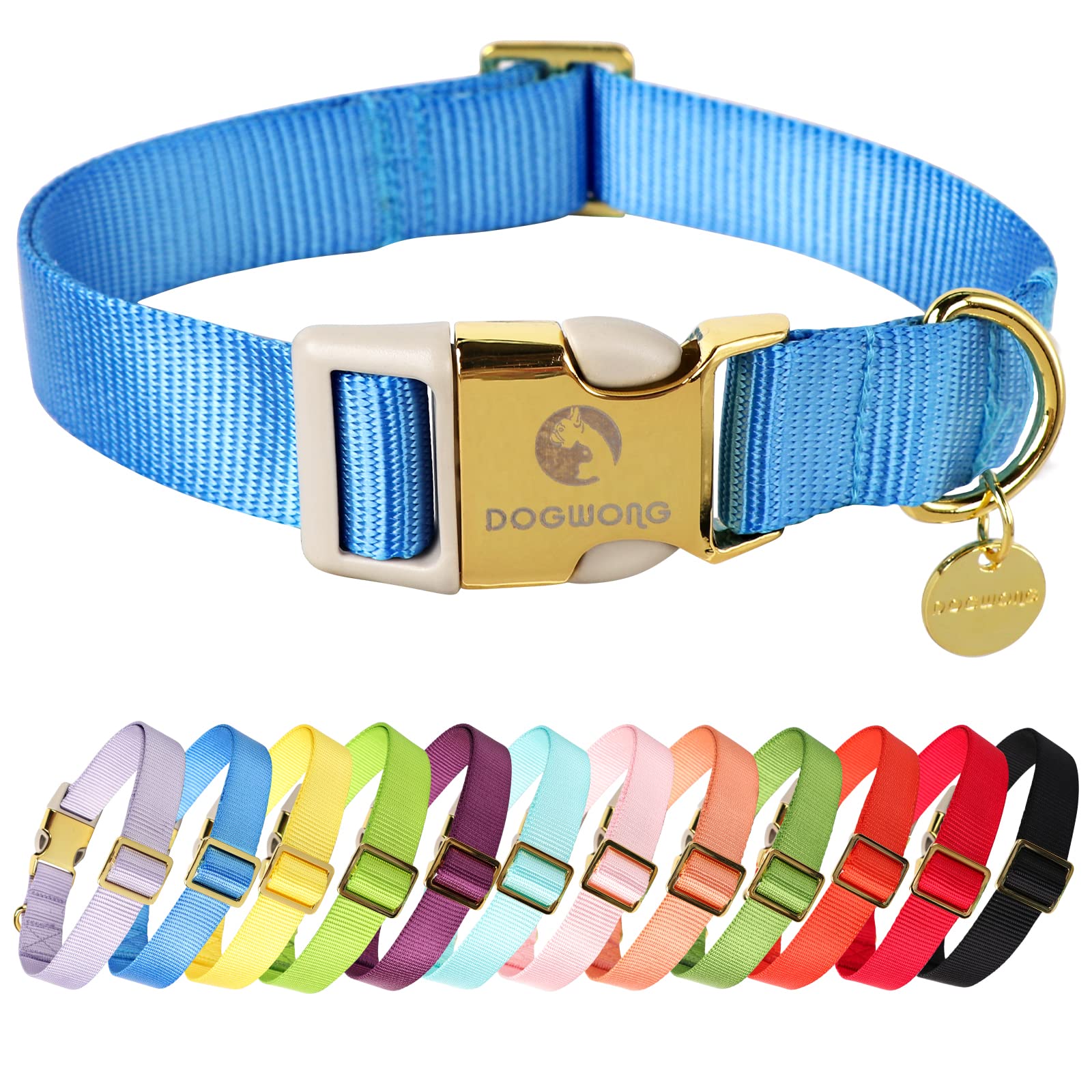 DOGWONG Nylon Dog Collar, Blue Pet Collar Durable Adjustable Puppy Dog Collar for Small Dogs, S (25.5cm-40.6cm)