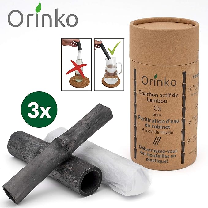 orinko Binchotan Bio 3X Charbon Actif Binchotan de Bambou pour