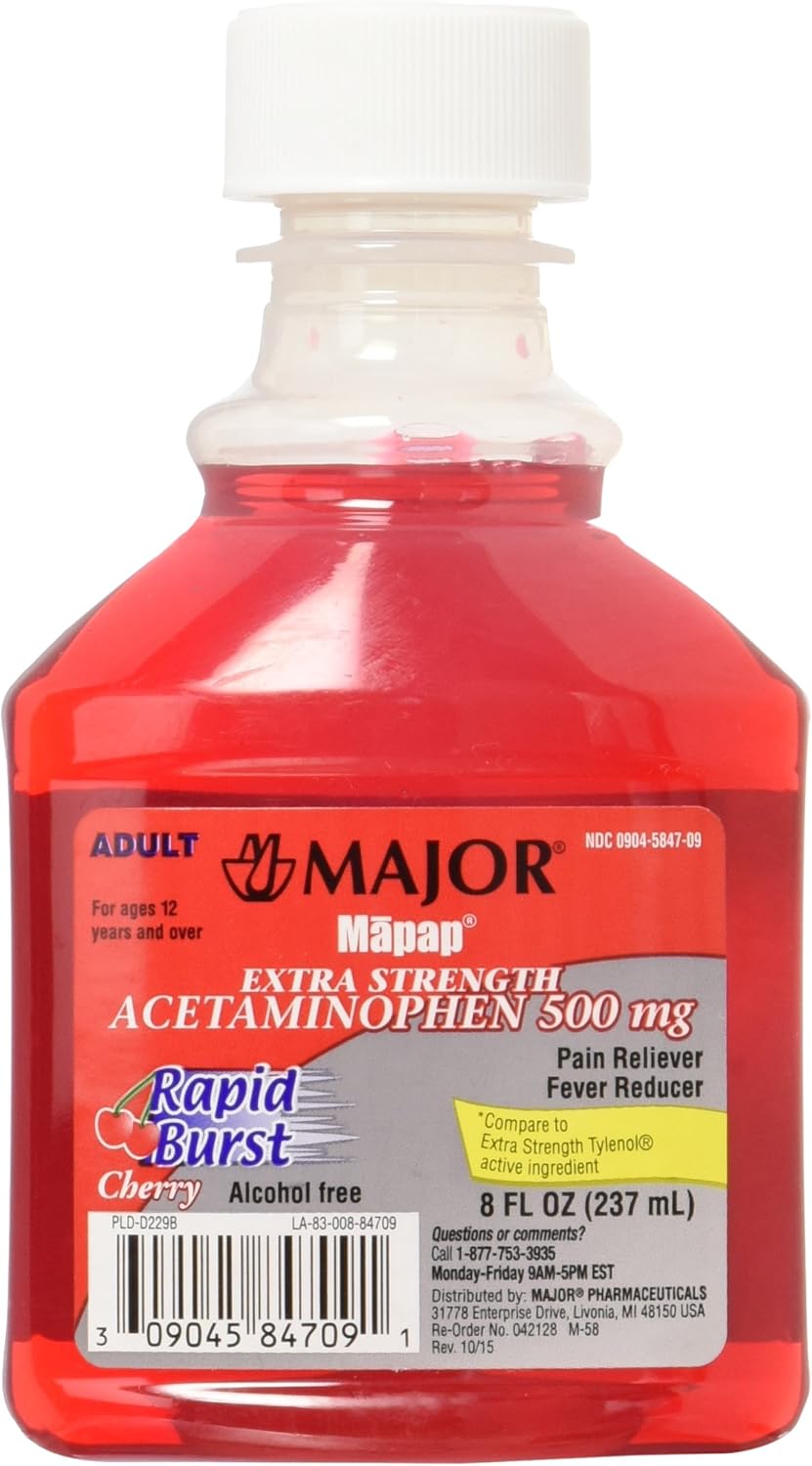 Mapap Adult Rapid Burst Cherry Extra Strength Acetaminophen Liquid 8 Ounces (Pack of 2): Health & Personal Care