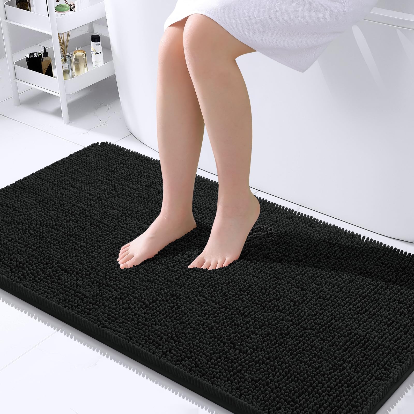 Photo 1 of OLANLY Bathroom Rugs 40x24, Extra Soft Absorbent Chenille Bath Rugs, Rubber Backing Quick Dry, Machine Washable Bath Mats for Bathroom Floor, Tub and Shower, Home Decor Accessories, Black