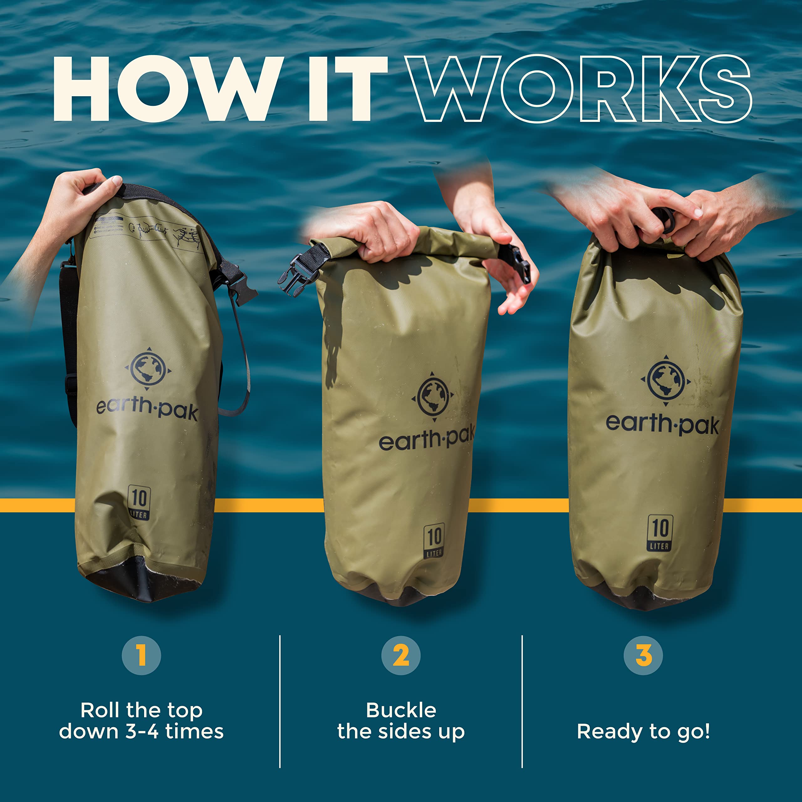 Earth Pak Waterproof Dry Bag Roll Top Waterproof Backpack Sack Keeps