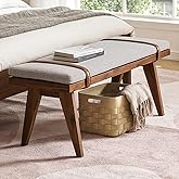 mopio Ted Mid-Century Modern End of Bed Wood Bench, Entryway Shoe Bench with Removable Fabric Cushion for Bedroom, Indoor Din