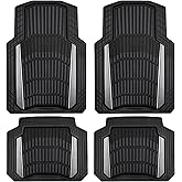 CAR PASS Heavy Duty Rubber Car Floor Mats, Deep Waterproof Car Floor Mats All Weather, Aluminum Film Floor Mats for Cars Non-Slip Universal Trim to Fit for SUVs Trucks Sedans Vans, Black Grey Metallic