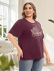 Women Plus Size Floral Graphic Tees Casual Daisy T