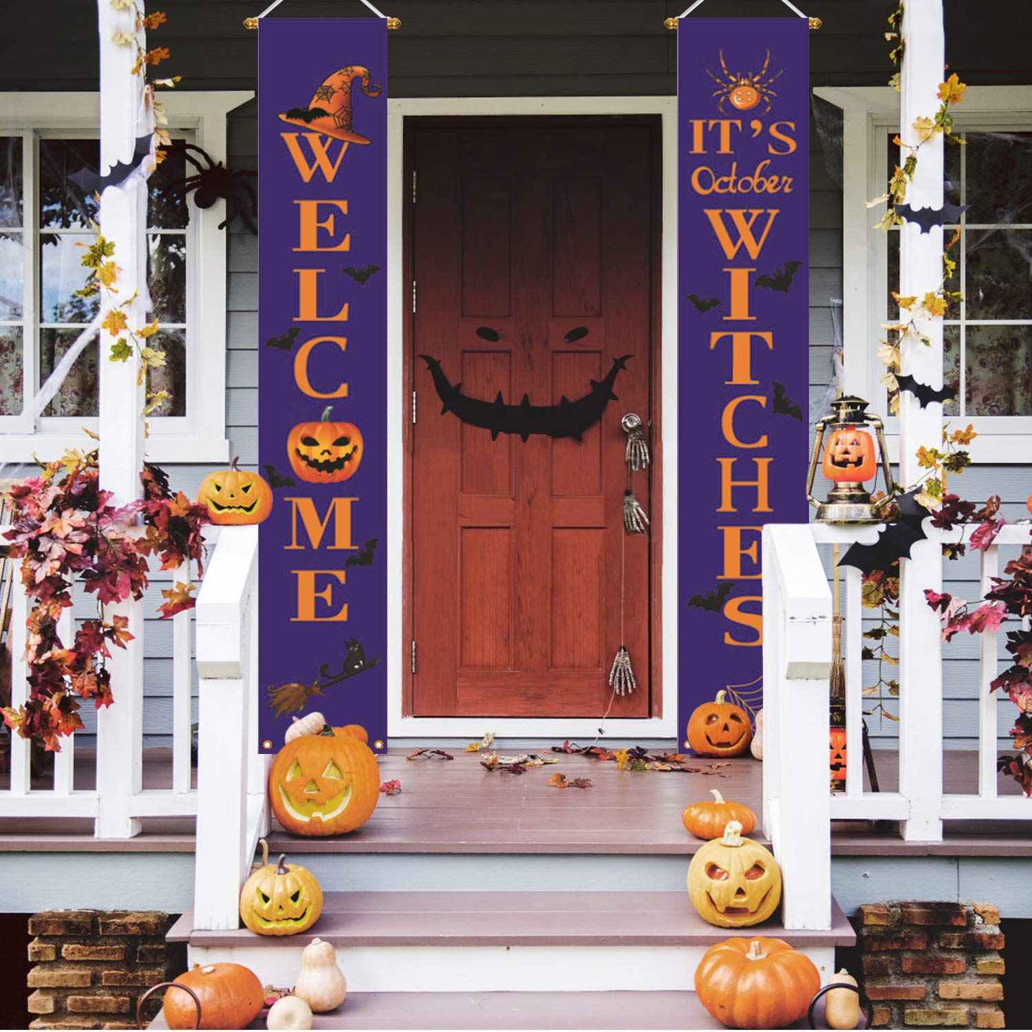 Halloween Banners Welcome Witches Hanging Sign Halloween Party Hanging Decoration Indoor Outdoor Halloween Party Decor for Gate Porch Front Door Garden Curtain Easy to Hang Anywhere