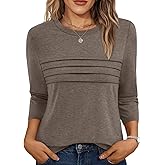 AUTOMET Women's 3/4 Length Sleeve Tops Crew Neck Casual Tunics Dressy Pleated T Shirts Summer Blouses 2026