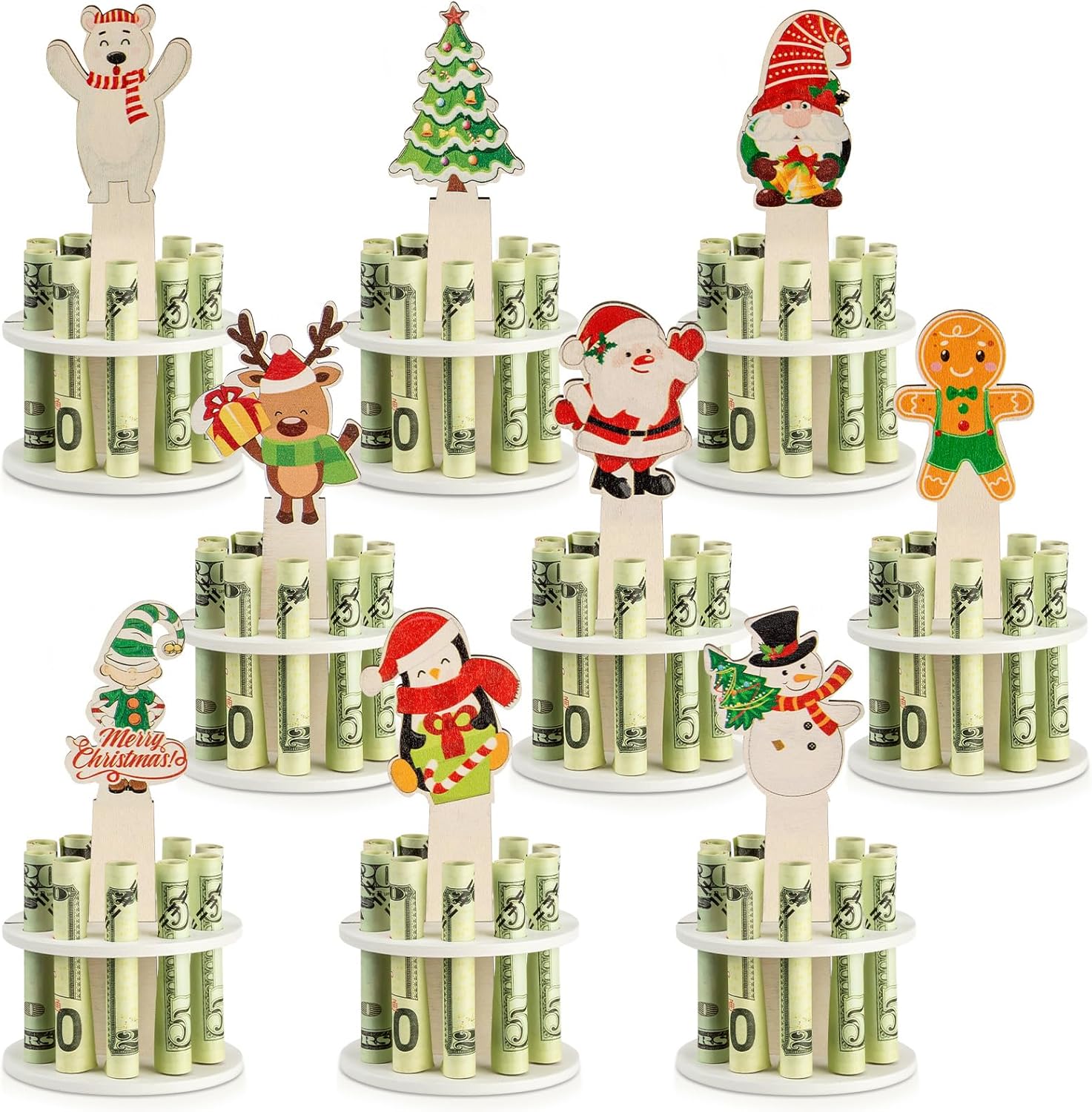 Tree Stands - Huwena 9 Pcs Christmas Money Holders for Cash Gift Double Layer Cash Holders Money Tree Gift Holder Christmas Tree Reindeer Snowman Christmas Ornaments Pendant, 9 Designs