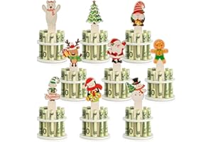Huwena 9 Pcs Christmas Money Holders for Cash Gift Double Layer Cash Holders Money Tree Gift Holder Christmas Tree Reindeer Snowman Wooden Christmas Ornaments Handmade Pendant, 9 Designs