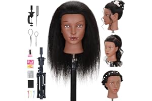 TREOSIDA Mannequin Head with 100% Real Human Hair Cosmetology Training Doll Head for Hairdresser Practice Braiding Hair Styling with Clamp Stand (18inch + Tripod)