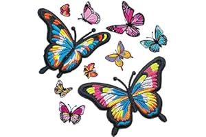 letsinstyle 10 Pcs Butterfly Iron on Patch, Multiple Butterfly Embroidered Repair Patches, Colorful Spring Embroidery Appliqu