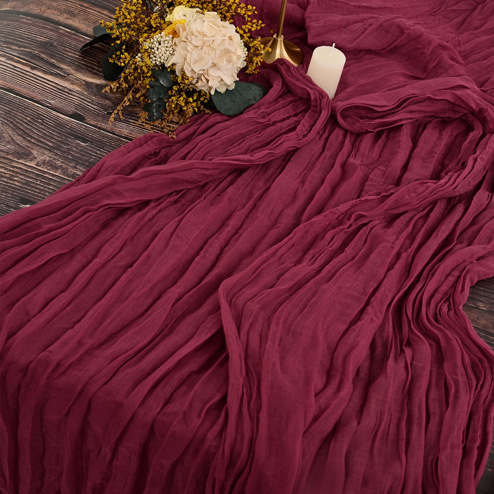YMHPRIDE 2 Packs Cheesecloth Table Runner, 35"x120" Burgundy Rustic Gauze Fabric Boho Table Runner, Cheesecloth Wedding Table Decor Table Cloth for Wedding Party Bridal Shower Table Decorations
