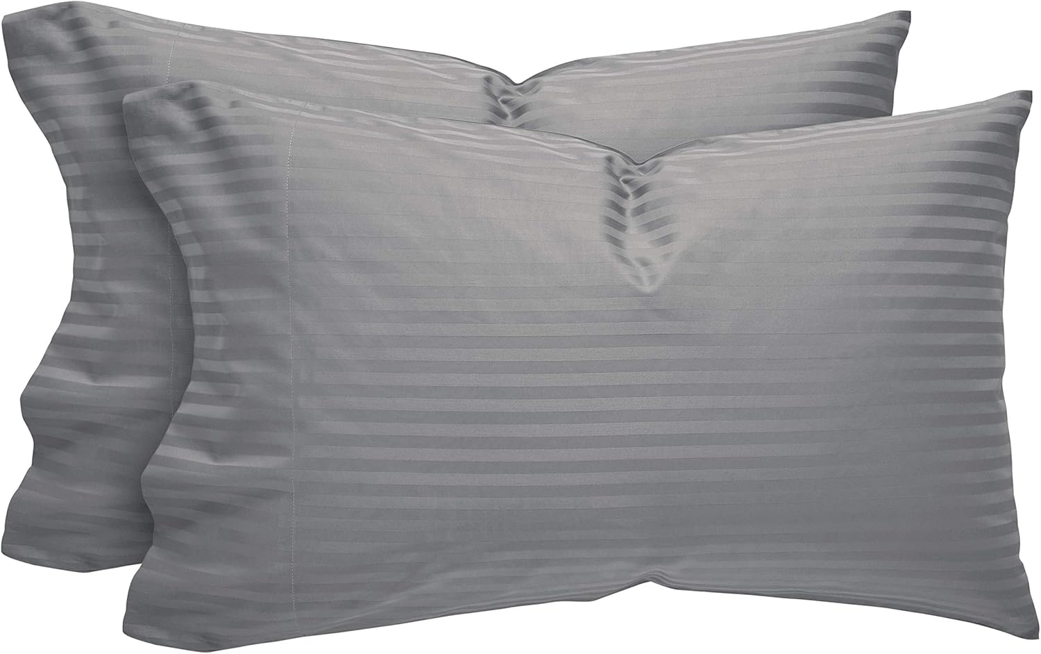 Amazon Brand – Stone & Beam 100% Cotton Dobby Stripe Sateen Pillowcase Set, Set of 2, King, Heather