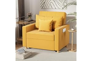 Esright 40 Inch Sleeper Chair Bed 3-in-1 Convertible Futon Chair Multi-Functional Sofa Bed Adjustable Reading Chair with Modern Linen Fabric, Yellow