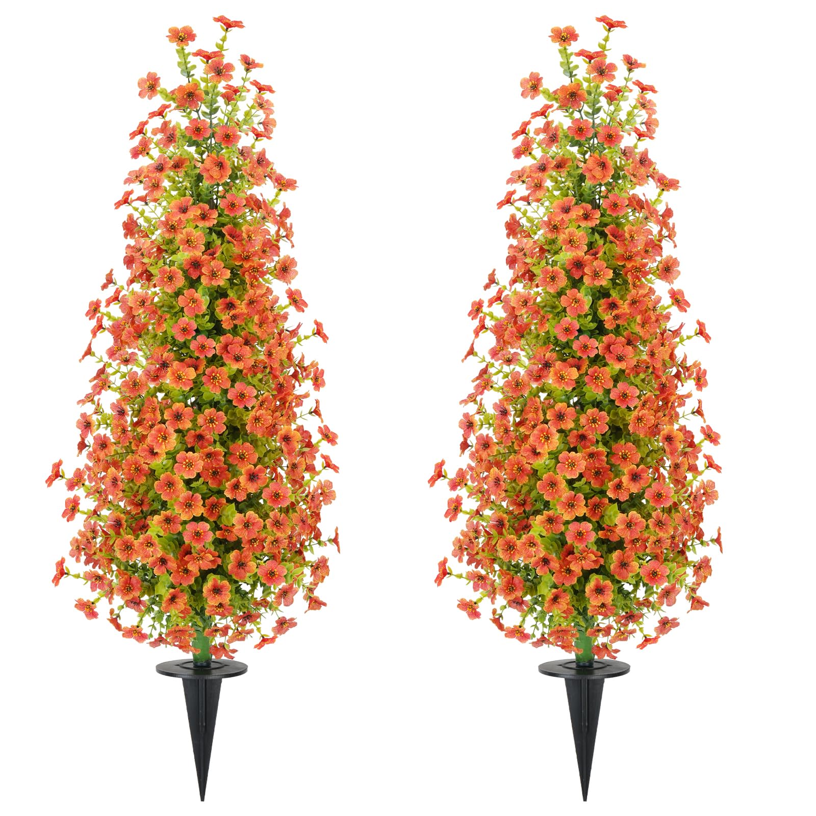 Photo 1 of 2 Pcs 3.6FT Topiary Trees Artificial Outdoor, Fall Tree Faux Flowers UV Resistant Shrubs for Indoor Planters Outdoor Porch Halloween Decoration Orange