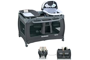 Pamo Babe 1-Second Setup 4-in-1 Playard for Babies - Heavy-Duty Steel Frame for Safe Sleep Space, Portable Crib with Changing Table, Locking Wheels, Breathable Mesh