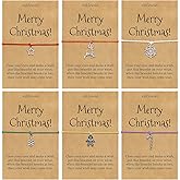 Landical 24 Set Christmas Bracelets with Wish Cards Wax Rope Charm Bulk Elk Candy Cane Snowflake Xmas Tree Gingerbread Men Stars Adjustable Friendship Holiday Bracelet for Men Women