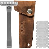Proof Benchmark 2.0 Single Edge Razor for Men, Metal Pivoting Safety Razor | Made in USA, Anodized Aluminum, Single Blade Razor, Bison Leather Case, Uses Standard Double Edge Blades, No Cartridges