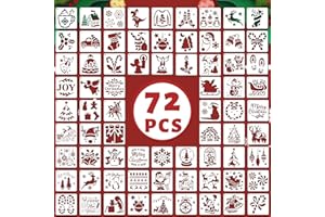 YAZHIJI 72 PCS 3x3 Inch Christmas Stencils for Painting - Snowflake Santa Claus Christmas Tree Reusable Christmas Painting Templates on Wood, Glass, Fabric, Window Door Decor DIY Decoration