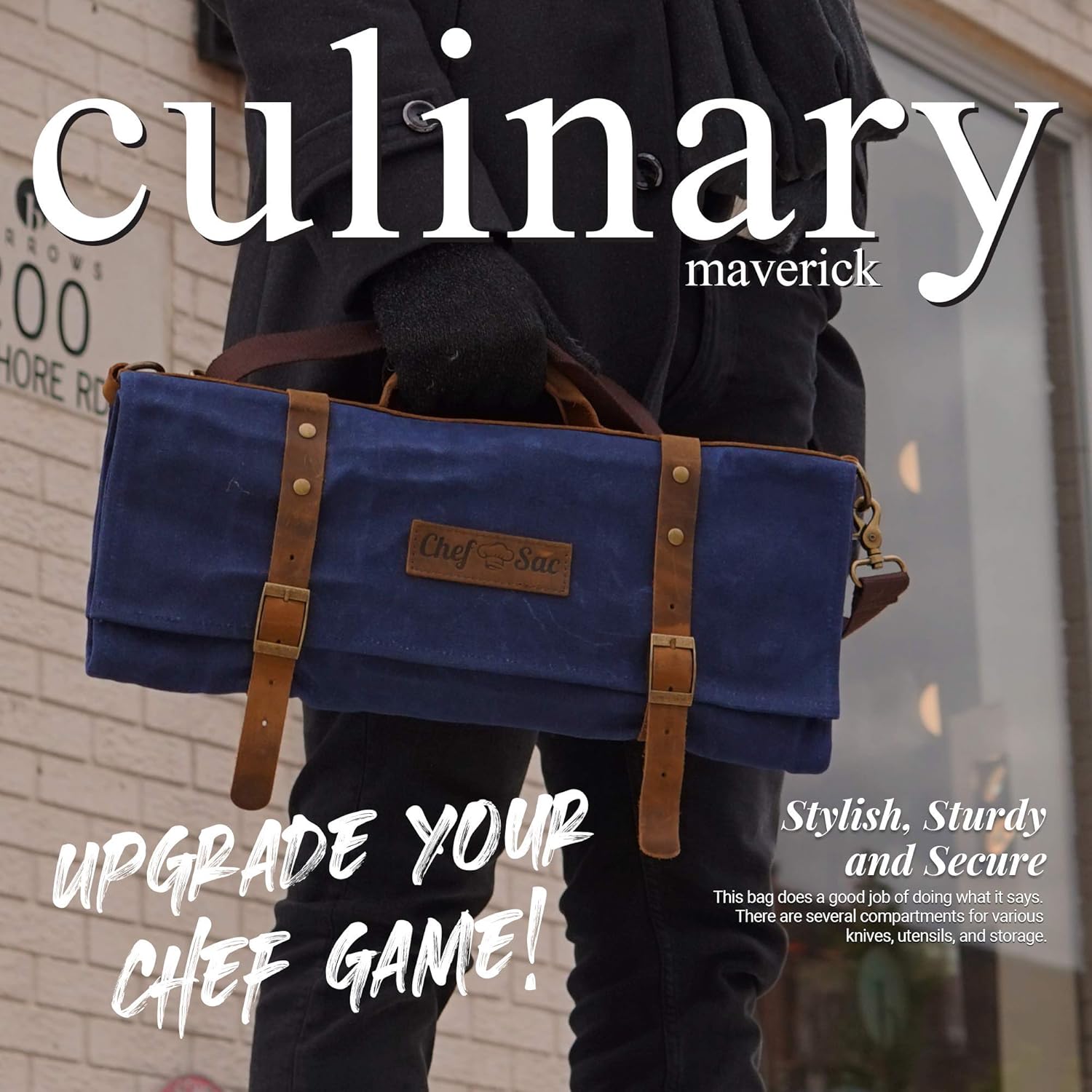 Chef Knife Bag Waxed Canvas Knife Roll Bag | 22 Pockets for Knives & Kitchen Tools | Special Slot for Cleaver | Waterproof Material | Knife Organizer | Knife Case for Chefs & Culinary Students (Blue): Kitchen & Dining