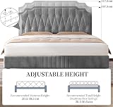 Yaheetech 5ft King Bed Frame Upholstered Platform Bed with Headboard Velvet Grey view 7