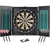 Amazon Basics Dartboard Cabinet Set for Adult, 18" Regulation Size with 6 Steel Tip Darts, Chalkboard Scoring &amp; Built-in Storage, for Game Room, Home, Man Cave &amp; Bar, Black