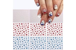 OCOUYVD 9 Sheets 4th of July Nail Stickers 3D Self-Adhesive Independence Day Nail Decals Accessories with Glitter Star Designs Red Blue Acrylic Nail Supplies for Women and Girls DIY Nail Decorations