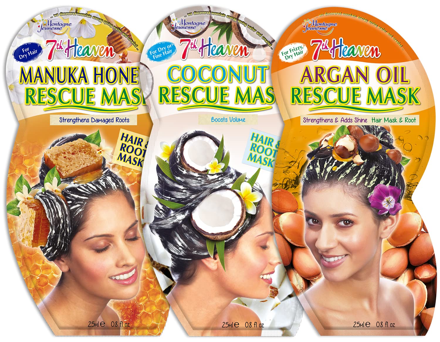 7th Heaven Hair Therapy Bundle – Coconut, Manuka Honey & Argan Oil Hair Masks– Boosts Volume, Strengthens Damaged Roots & Adds Glosst Shine – Cruelty-Free Hair Care Set