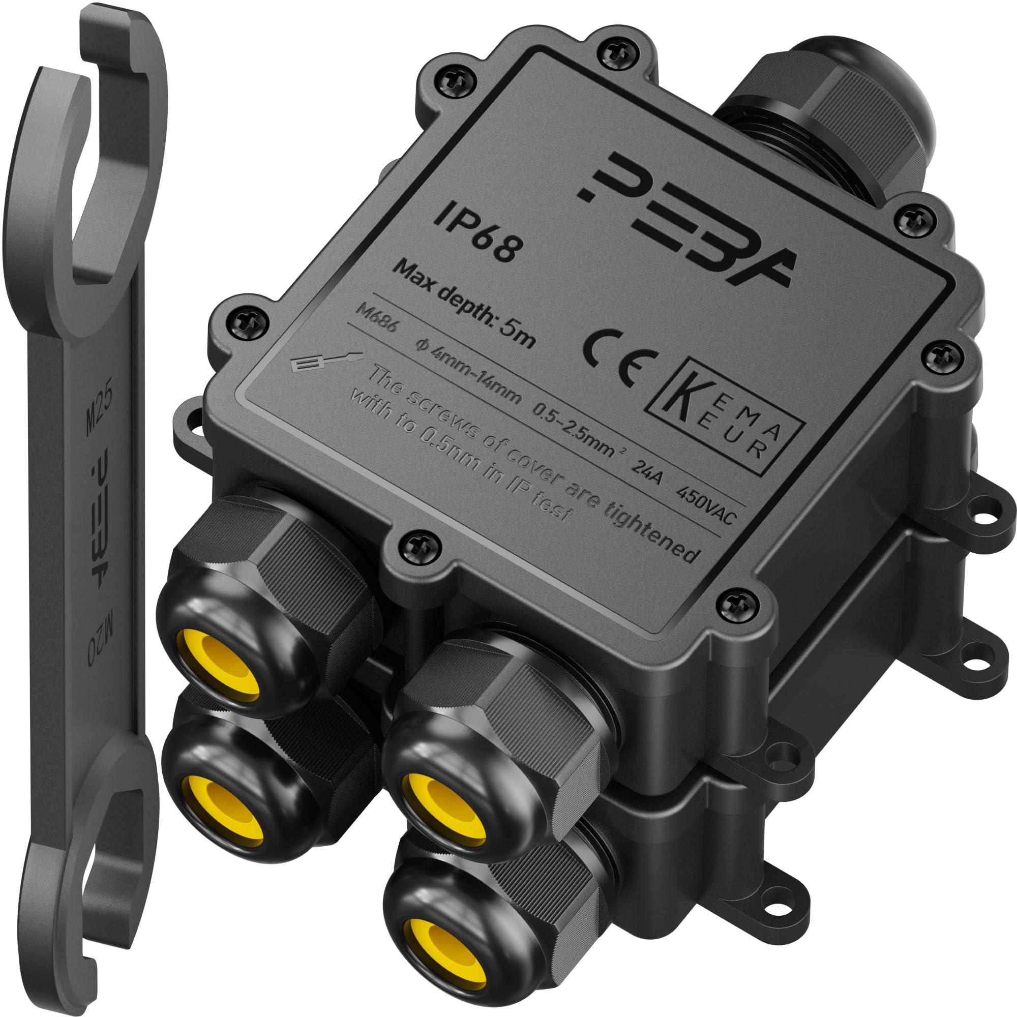 PEBA® IP68 Waterproof Junction Box,Waterproof Cable Connector Outdoor, 3-Way Outdoor Cable Connectors, Wire Connector,Extension Electrical Cable Protector for Cable Diameter Ø4mm-14mm Black(2 Pack)