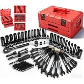 Premium 132-Piece Mechanics Tool Set, SAE/Metric 1/4" &amp; 3/8" Drive Socket Set, Ratcheting Wrenches, Extensions &amp; Adapters, Quick-Release Ratchet, Professional Auto Repair Tool Kit with Storage Case