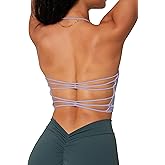 Danysu Womens Backless Halter Crop Top Padded Sports Bras Light Support Strappy Sexy Workout Tank