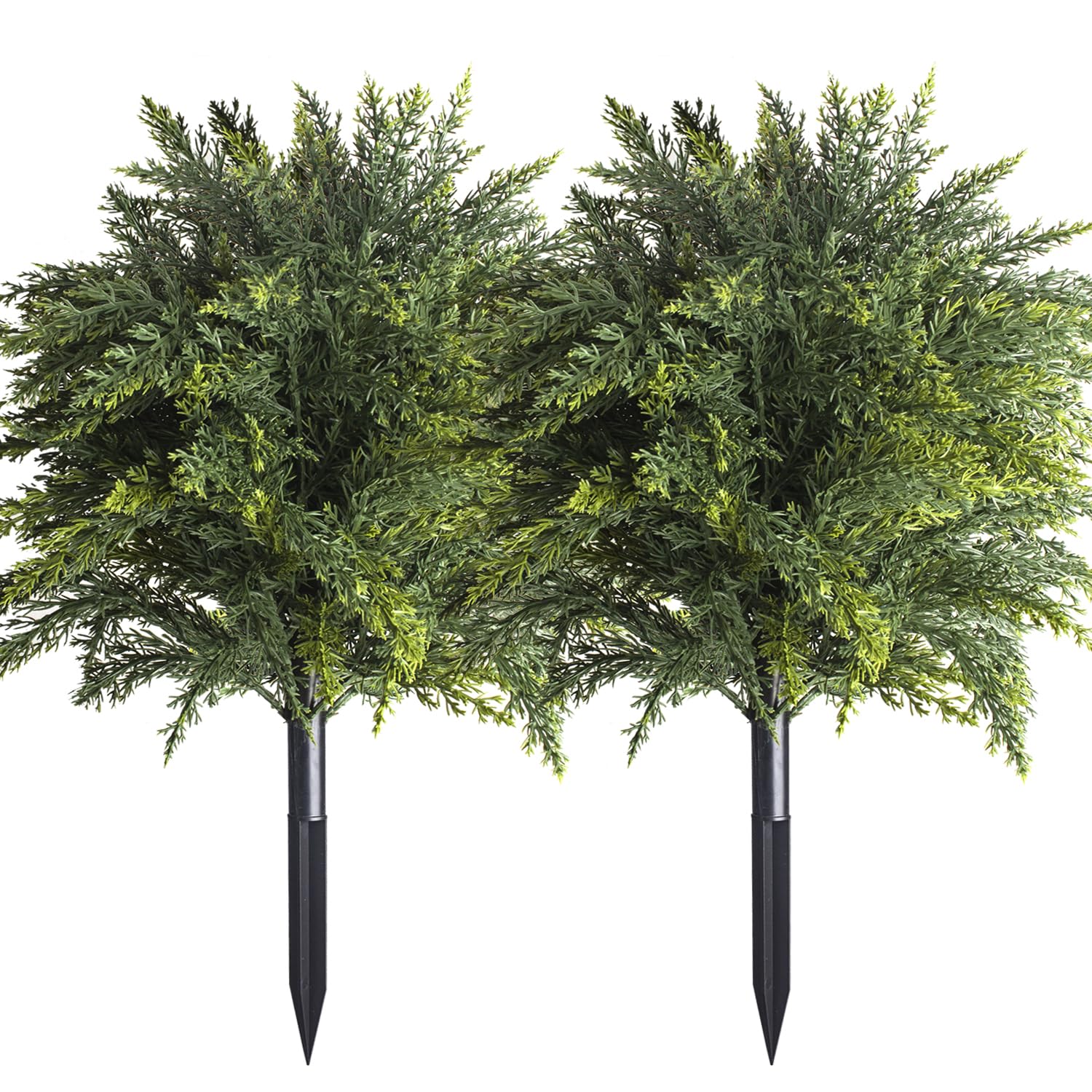Photo 1 of 2-Pack Artificial Cedar Topiary Ball Trees 22" Outdoor UV Resistant Faux Cypress Shrubs with Ground Spike, Realistic Evergreen Bushes for Front Porch, Garden, Backyard, and Indoor Decor