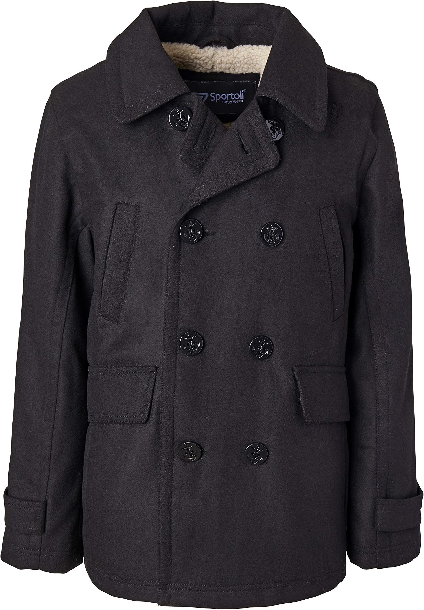 Boy Classic Wool Blend Sherpa Winter Dress Pea Coat Peacoat Jacket