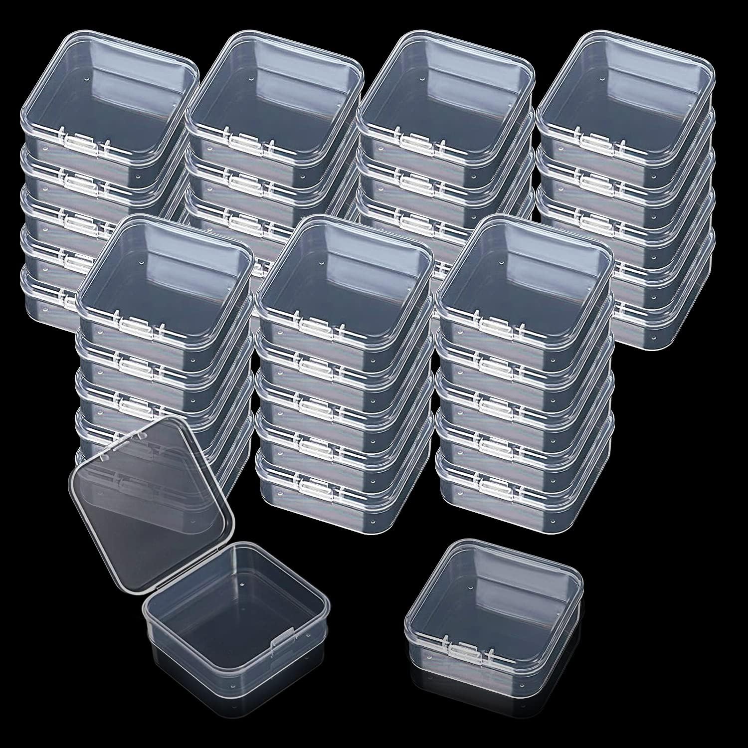 FANGZHE 36Pcs Plastic Storage Containers Small Bead Box, Mini Clear Square Storage Box with Lid, Individual Clear Box Case with Lids,for Storage Pills,Herbs,Jewelry or Other Small Items（35*35*18mm)