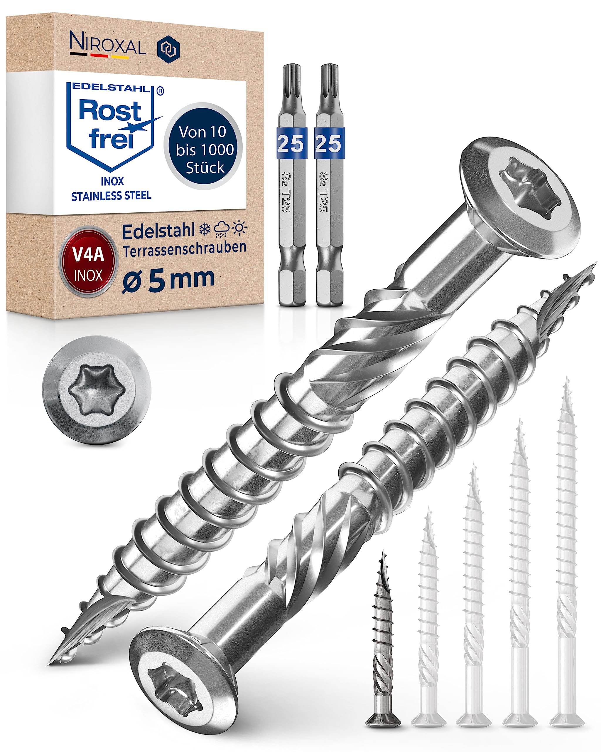 Decking Screws 5x40 mm Marine Grade 316 Stainless Steel Torx Wood Screws Partial Thread Outdoor Deck Screws Rust Resistant – NietFullThings Pack of 1000 — image 1