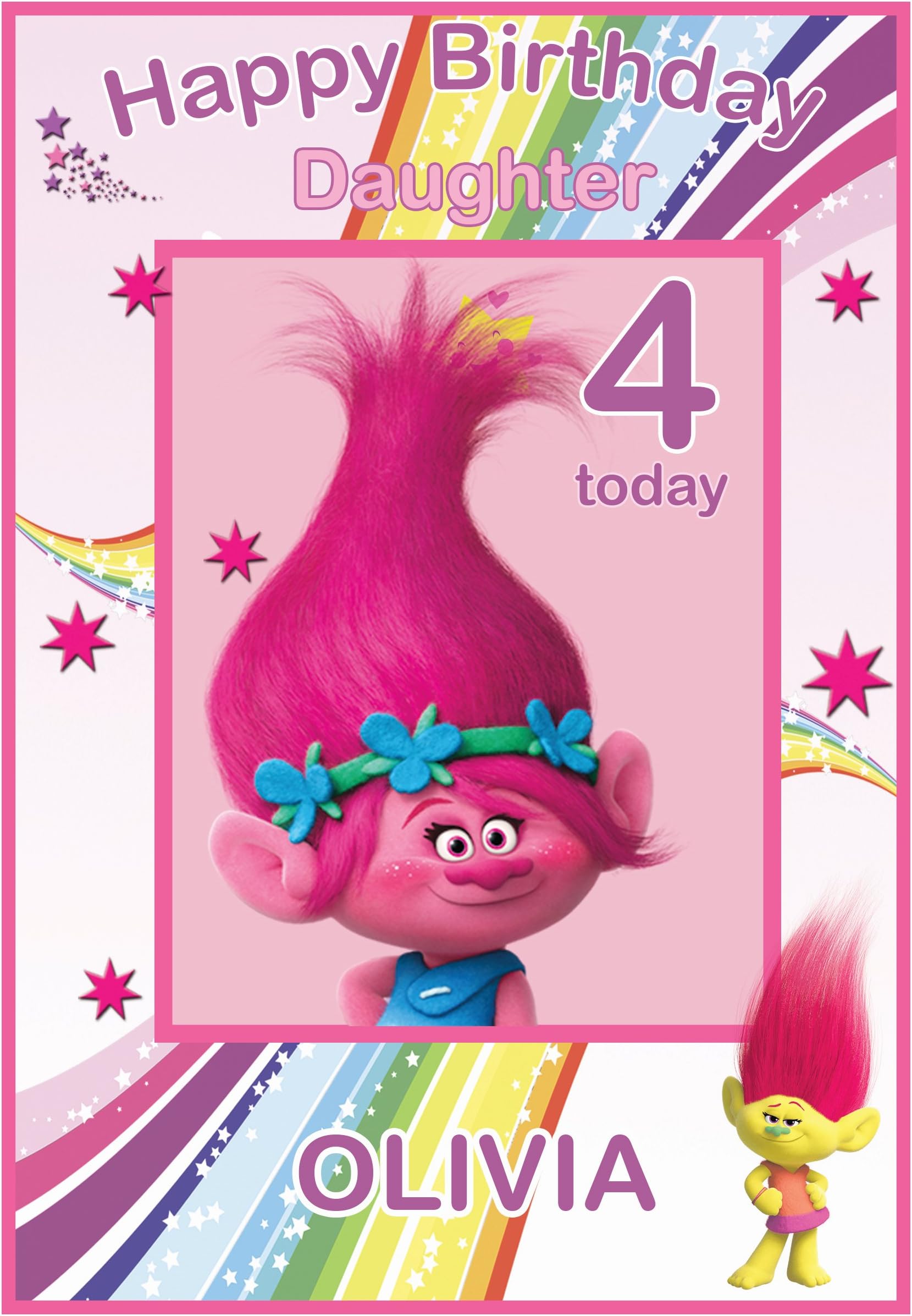 Personalised Trolls Inspired Birthday Card (Poppy)