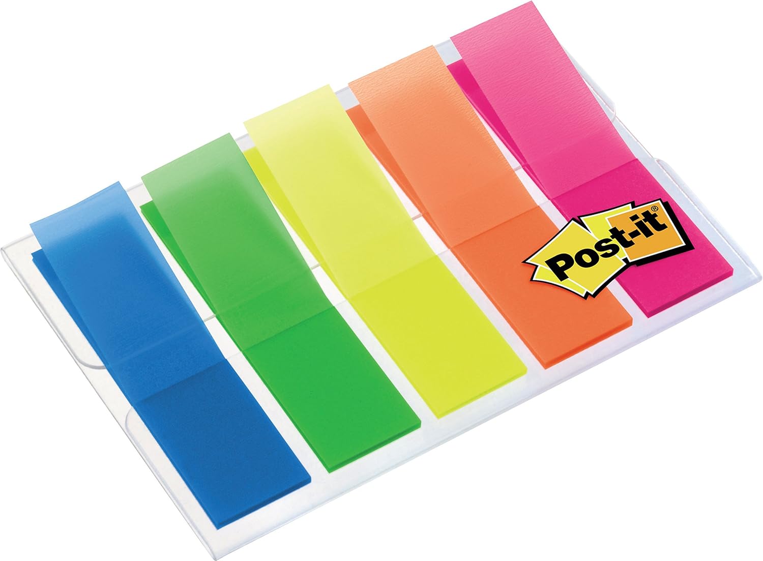 3M Germany 683HF5 Post-it Index Transparent Holders Transparent Bright Colours 11.9 x 43.2 mm 5 x 20 Sticking Strips in a Case - Multicolour