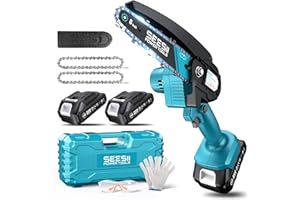 Seesii Mini Chainsaw, 6-inch Mini Chainsaw Cordless, Handheld Electric Power Chain Saw with 2 Batteries, for Tree Trimming Wood Cutting, Best Gifts for Father, Dad, Husband, Men