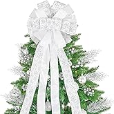 Christmas Tree Topper,Christmas Ornament with Glitter Satin Mesh Streamer,for Your Christmas Decor & Ornaments (Silver)