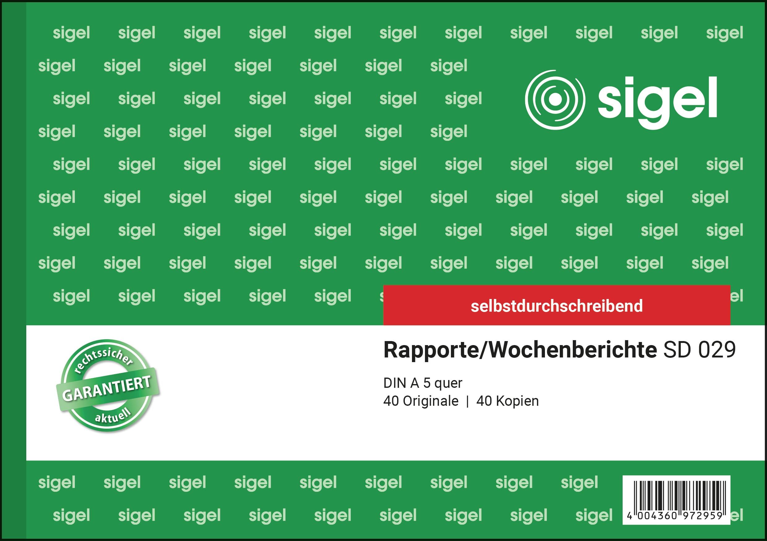Sigel SD029 Weekly Report First and Second Pages Printed A5 Landscape 2 x 40 Pages Carbonless Copying (German Language) — image 1