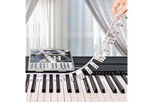 Azymi Removable Piano Keyboard Note Labels, Piano Letters for Keys 88/76/ 61/54/ 49/37, Reusable Silicone Strips Black Large Bold Letter for Kids Beginners