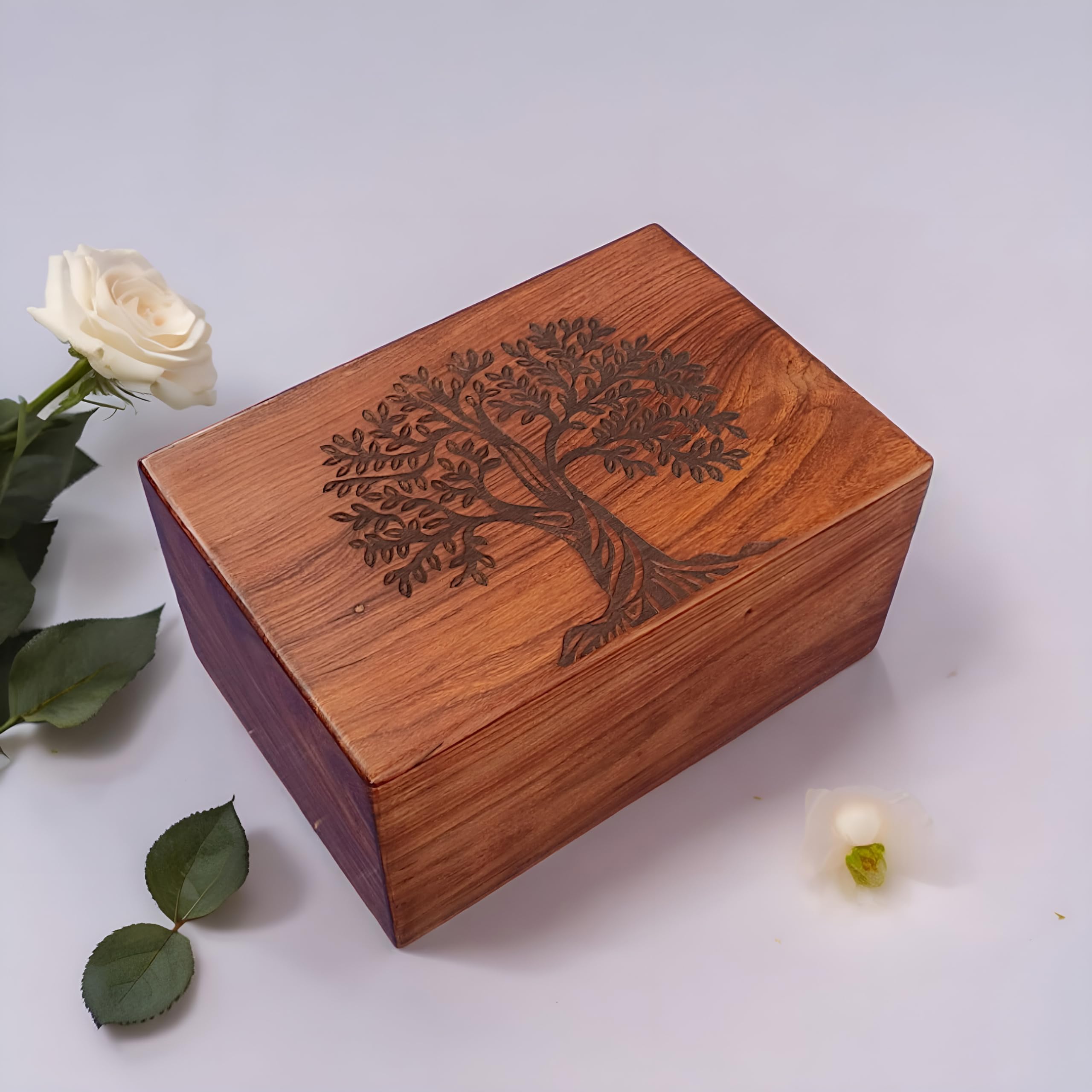 Brainmart Handmade Rosewood Urn for Human Ashes - Tree of Life Wooden Urns Hand-Crafted - Funeral Cremation Urn for Ashes Rosewood Tree (L - 10X7X5''-260 Cu/in)