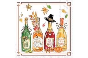 IHR Ideal Home Range Cocktail Napkins Disposable 3-Ply Paper Party Napkin Pack, 10" x 10", Fall Bottles, 20-Count