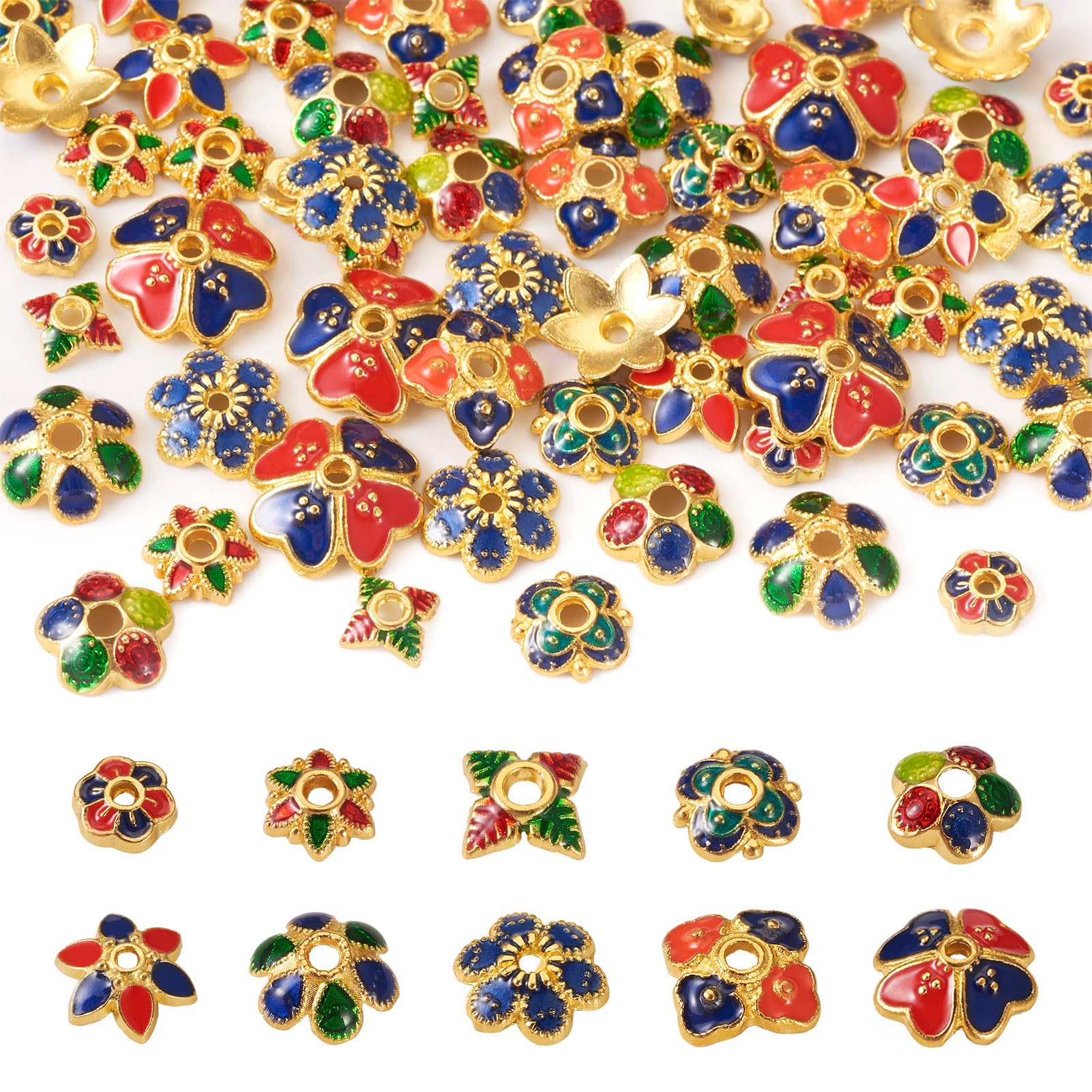 PH PandaHall PandaHall 60pcs Flower Bead Caps Golden Plated Multi Petal Floral Spacer Beads Jewellery Terminators Tassel End Caps for Bracelet Earring Jewelry Making, ENAM-YS0001-11-YS-EU