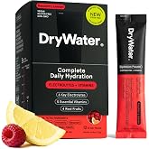 DryWater Electrolytes + Vitamins Hydration Packets, Raspberry Lemon 12 Pack | High Potassium, Electrolytes Powder Drink Mix without Stevia - Real Organic Fruit, No Added Sugar, NSF Certified