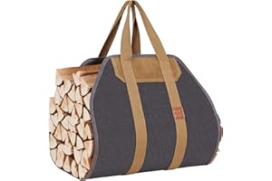1MORE Firewood Carrier - Wood Carrier for Firewood,Log Carrier for Firewood Tote Bag, 40"X19" Canvas Firewood Carrier, Water Resistant Log Tote Wood Carrying Bag With Handles,Fireplace Tools. Grey