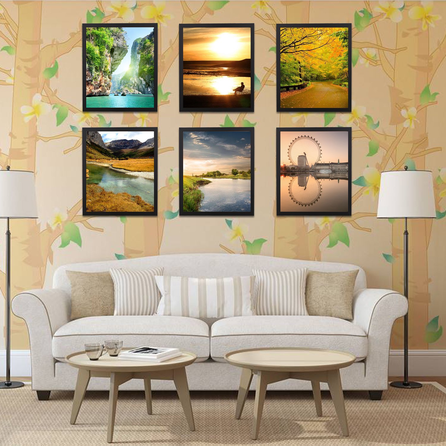 Homdox Modern 6 Pieces 12inch Wall Hanging Display Home Decor Picture Photo Frame Set-Black