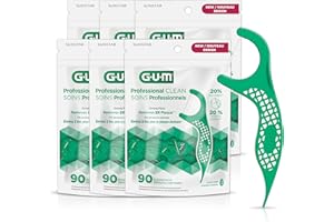 GUM Professional Clean Flossers Picks, Extra Strong Floss Proven to Remove More Plaque, Fresh Mint Flavour, Green, 6 Bags X 9