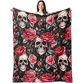 Skull and Roses Blanket Throw Cozy Soft Fleece Ultra Warm Plush Flannel for Sofa Bed Couch Home Office Lightweight Gifts Women Men 50