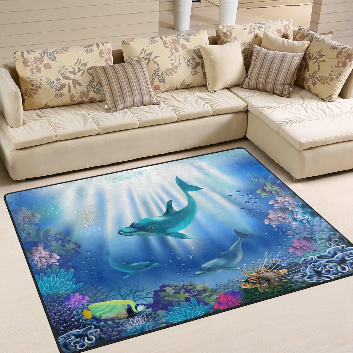 Amazon Com Alaza Ocean Sea Dolphin Fish Coral Reef Area Rug Rugs For Living Room Bedroom 5 3 X 4 Home Kitchen